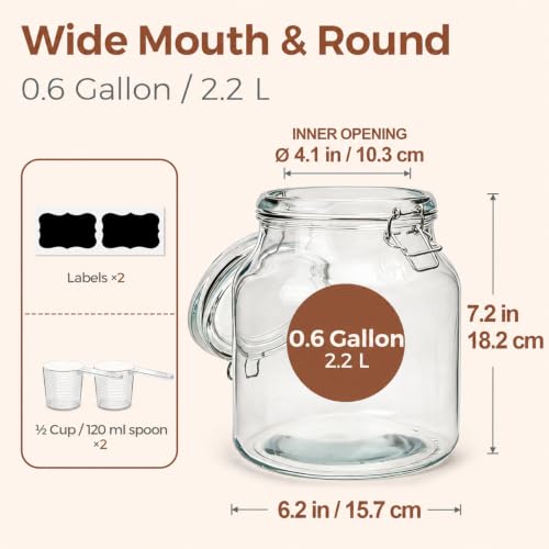 Glass Pantry Jars with Airtight Lids 74 oz 2 Pack Large Wide Mouth (74 fl oz x 2 - Wide Mouth)