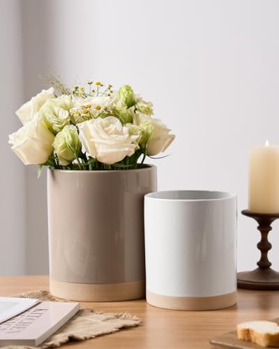 Ceramic Utensil Holder (Cinnamon Brown and White)