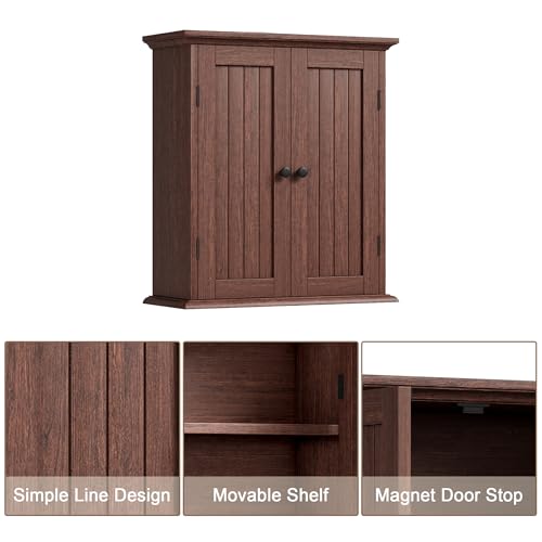 Bathroom Wall Cabinet with 2 Doors (Walnut / 8.8"D x 21.1"W x 24"H)
