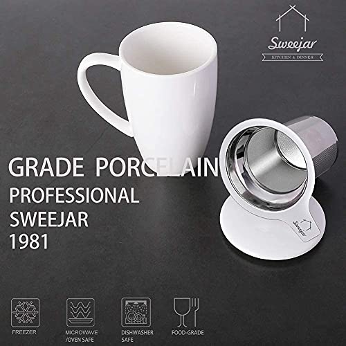 Sweejar Porcelain Tea Infuser Cup with Lid (White / Tea Cup(16 Fl Oz))