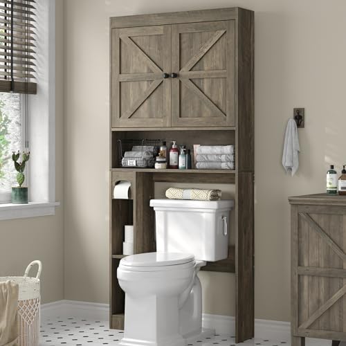 32.3''W Over The Toilet Storage Cabinet with Barn Doors (Grey / Barn Doors Over Toilet Cabinet)