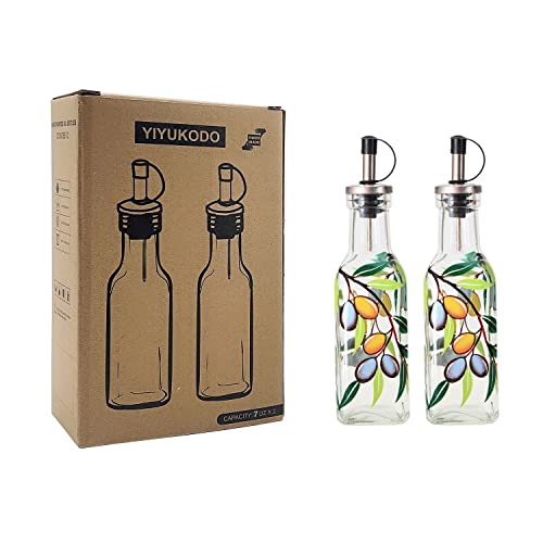7oz Hand Painted Glass Olive Oil Bottle Dispenser (Olive)