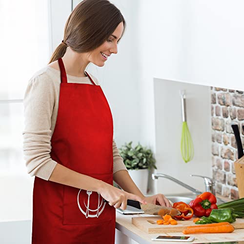 Unisex Cotton Apron With Printed Pocket Red 24x36