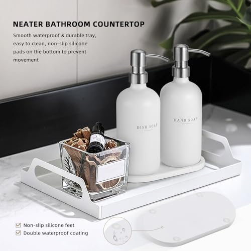 Glass Soap Dispenser (White Bottle/Brushed Silver Pump + Tray + Funnel)