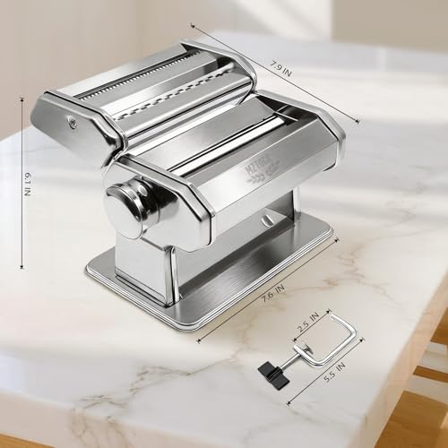 3-in-1 Pasta Maker Machine - 9 Thickness Stainless Steel Roller (MZ-150PR)