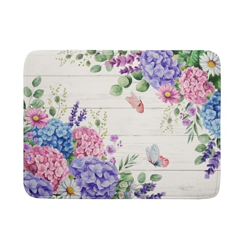 Hydrangea Floral Dish Drying Mat 18x24 inch Spring Summer Decorative Fast Dry Dishes Draining Mats Absorbent Microfiber Drainer Rack Pad (Hydrangea Floral / 18" x 24")