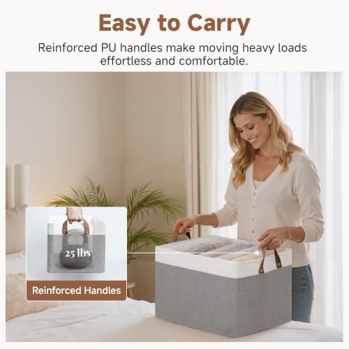 Fabric Storage Bins (Gray and White / 19" L x 13 ¼" W x 11" H)
