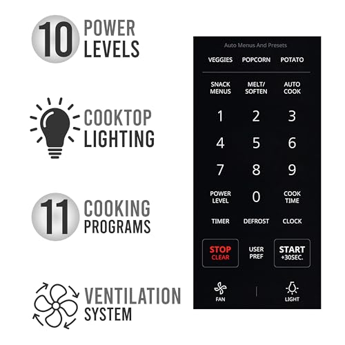 Over-the-Range Microwave Oven, 1.7 Cu. Ft., 1000W, Sensor Cooking, Auto Reheat, Multi-Stage Cooking, Melt/Soften Feature, Child Safety Lock, LED Display - Space Efficient & Powerful (1.7 Cu. Ft / Black)