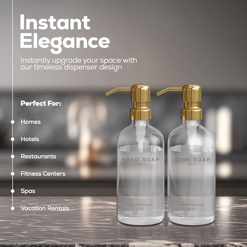 Luxury Glass Soap Dispenser Set by Brighter Barns (Clear Gold Hd)