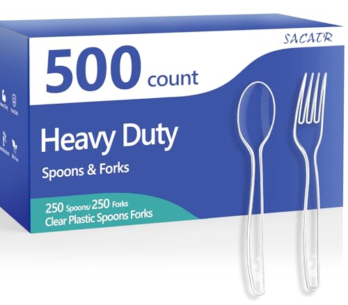 500 Count Clear Plastic Silverware Heavy Duty (Clear)