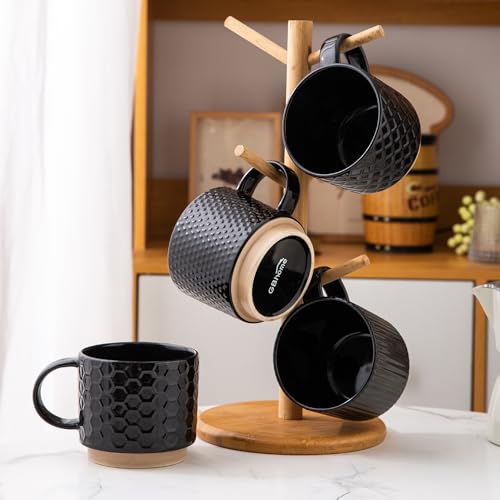 15 OZ Stackable Coffee Mugs Set of 4 (Black / 15 Ounces)