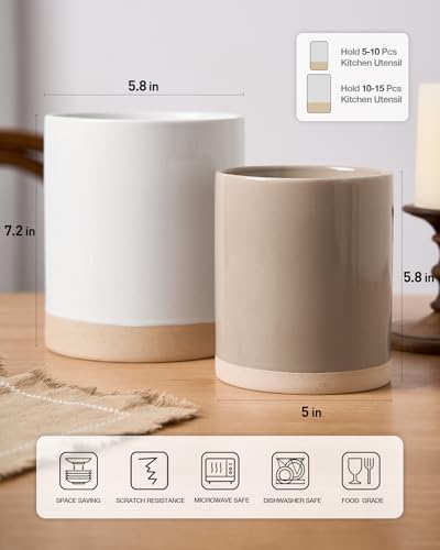 Ceramic Utensil Holder (White and Cinnamon Brown)