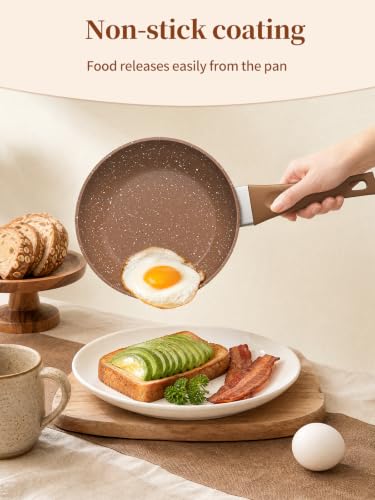 Nonstick Ceramic Frying Pans Skillets Set with Lid 8"+9.5"+11" (Gold)