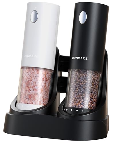 Electric Salt and Pepper Grinder Set with Charging Base & LED Light (2 Count)