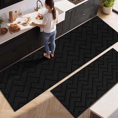 Kitchen Runner Rug (Black / 24"x79"+20"x48")