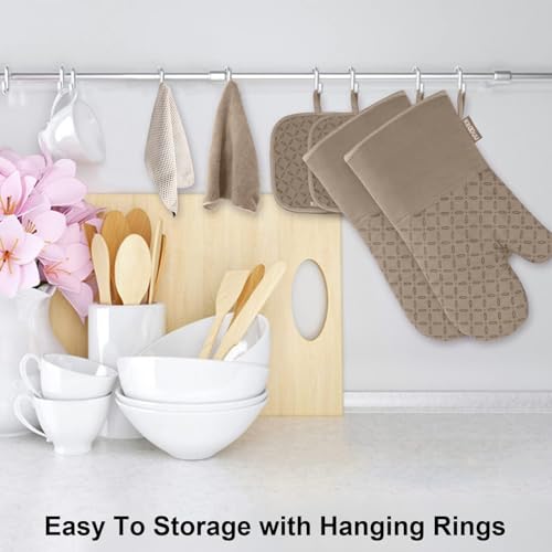 Oven Mitts and Pot Holders 6pcs Set (Khaki)