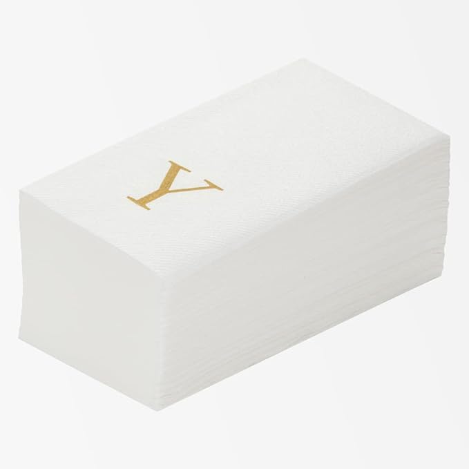 Luxenap 15.8 X 7.9 Inch Linen-Feel Guest Towels, 2000 Lettered Hand Towels - Gold Letter 'Y', Sans Serif Font, White Paper Dinner Napkins, airlaid, For Restrooms And Tables - Restaurantware