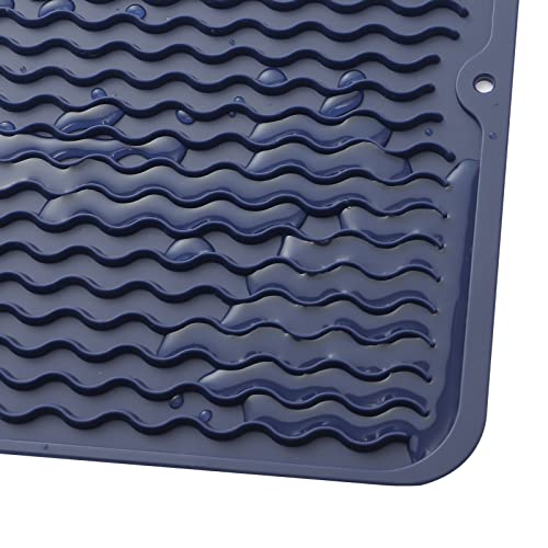 Silicone Dish Drying Mat for Multiple Usage (Navy Blue / 12"L x 12"W)
