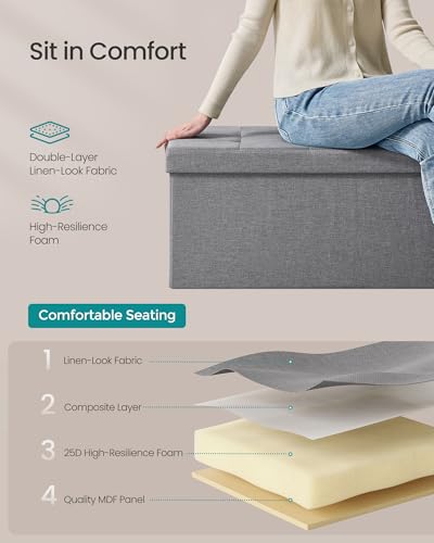 30 Inches Folding Storage Ottoman Bench (Light Gray / 15"D x 30"W x 15"H (without Flipping Lid))