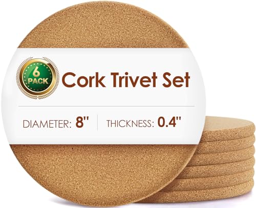 6 Pack Cork Trivets for Hot Dishes (01-8 Inch 6pcs Round)