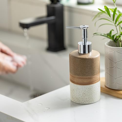 Ceramic Soap Dispenser Set for Hand Soap (Brown and White / 1xSoap Dispenser)