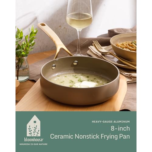 Non Stick Frying Egg Pan (Cappuccino Cream w/ Gold Handle / Deep Fry Pan (8-Inch))