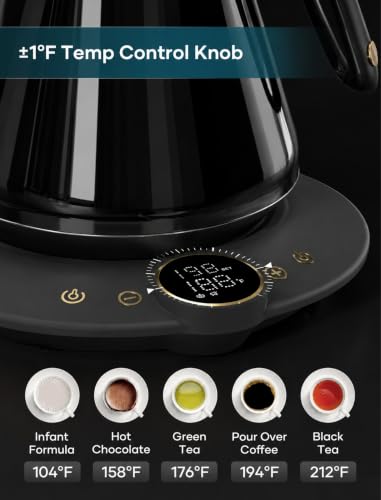 Gooseneck Electric Kettle with ±1℉ Temperature Control 0.9 Liter (Soulages Black)