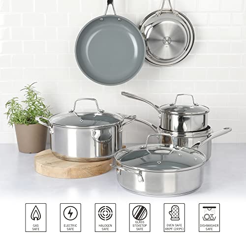 Delaroux 10 Piece Stainless Steel Pots and Pans Kitchen Cookware Set w