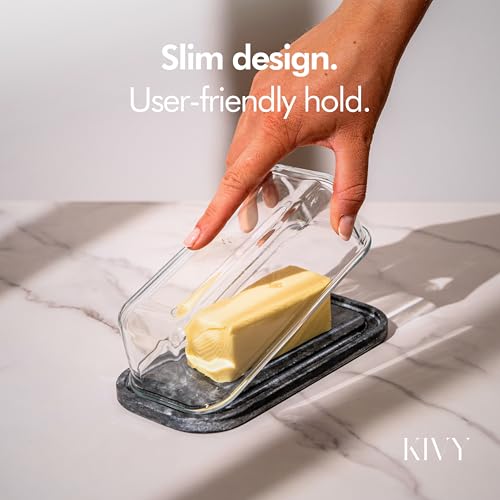Butter Dish Black Marble with airtight glass lid