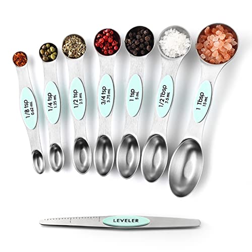 Stainless Steel 8 Magnetic Measuring Spoons Set (Mint / 2-Pack)