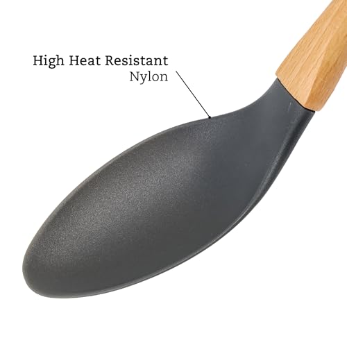 2pc Spoons Grey Nylon Kitchen Utensils Set with Soft Grip Ergonomic Wooden Handles High Heat Resistance (Gray / 2 Piece Set)