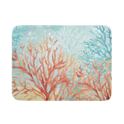 Coastal Coral Dish Drying Mat Beach Ocean Drainer Rack Mat 18x24 Inch Microfiber Absorbent Reversible Dish Dry Pad for Kitchen Counter Sink (Pink Coastal Coral / 18" x 18")