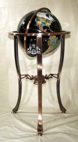 Unique Art Since 1996 37" 3-Leg Copper Floor Standing Black Onyx Gemstone Globe with Divided US State Stones