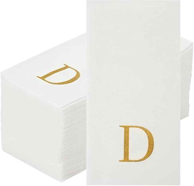 Luxenap 15.8 X 7.9 Inch Linen-Feel Guest Towels, 2000 Lettered Hand Towels - Gold Letter 'D', Sans Serif Font, White Paper Dinner Napkins, airlaid, For Restrooms And Tables - Restaurantware