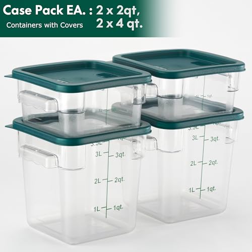 4 Pack Food Storage Containers with Green Lids (2 qt & 4 qt (2-Pack each))