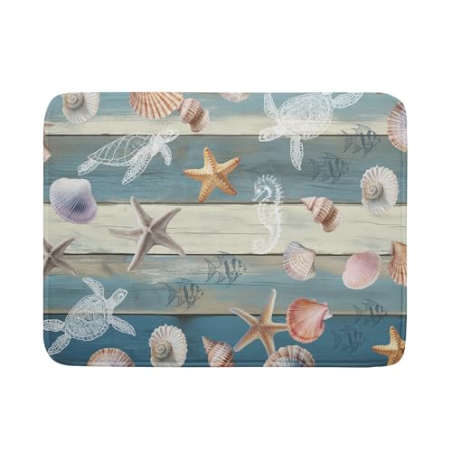 Coastal Starfish Dish Drying Mat Summer Sea Turtle Drainer Rack Mat Absorbent Microfiber Kitchen Countertop Protector Dishes Pad 18x24 inch (Starfish Turtle Wood / 24" x 24")