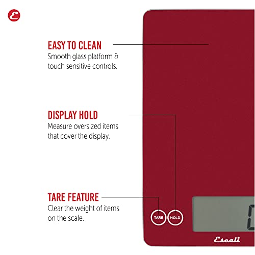 Arti Glass Food Scale Digital Countertop Kitchen (Rio Red / 9" x 6.5" x .75")