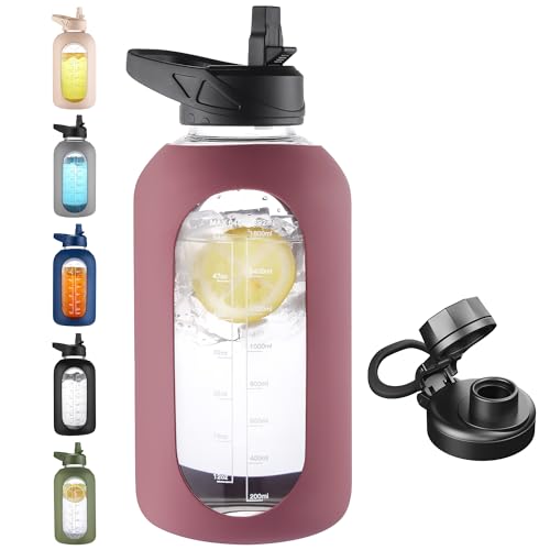 64 oz Glass Water Bottle with Straw (Rose Taupe / 64 Ounces)