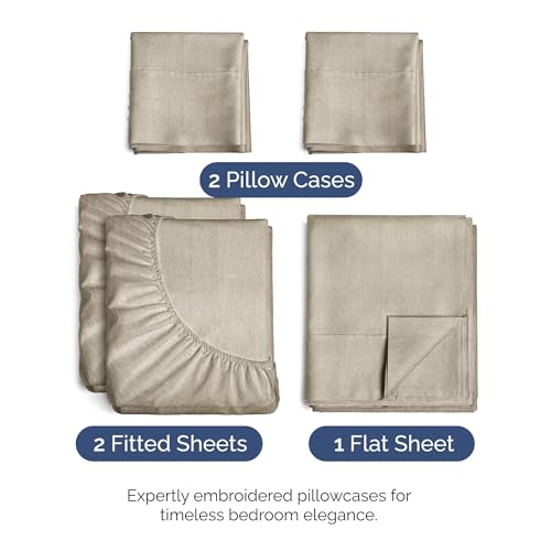 Split King Size 5 Piece Sheet Set (38 - Heathered Beige / Split King Size)
