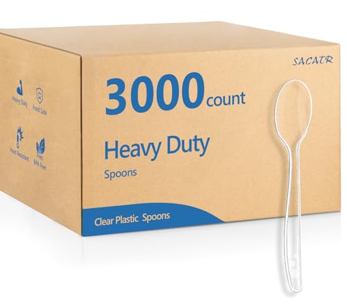 3000 Count Clear Plastic Spoons Heavy Duty (Transparent)