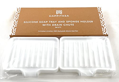 Silicone Soap Dish Tray and Sponge Holder with Drain Chute (2 Count)