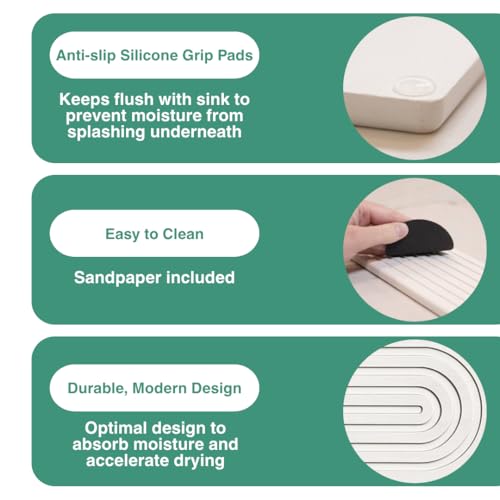 Drying Stone Faucet Tray for Kitchen Sink (White / 23.6" x 3.9")