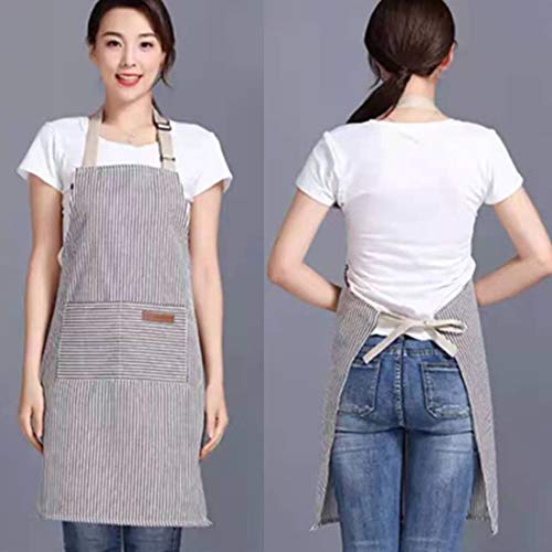 Adjustable Bib Apron with 2 Pockets Cooking Kitchen Cotton Aprons for Women Men Chef Restaurant BBQ Painting Crafting
