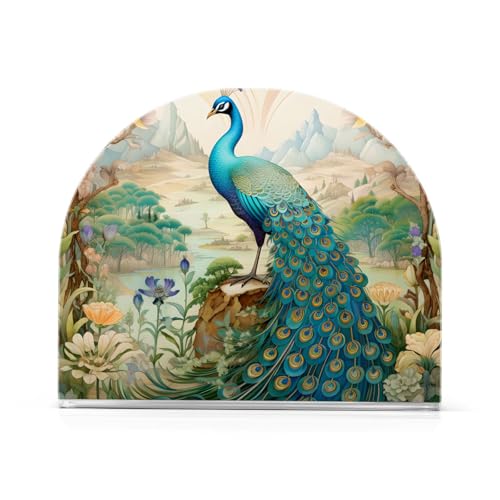 Peacock Garden Napkin Holder for Table Paper Napkins Holder Acrylic Tissue Dispenser Kitchen Dining Room Bathroom Party Car Decor (NH077 / 4.1x4.9x1.97in)