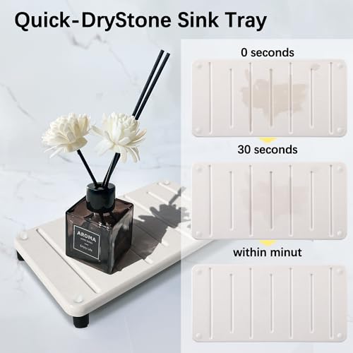 2PCS Water Absorbing Stone Drying Mat for Bathroom Sink & Kitchen Counter Organizer (2 Count)