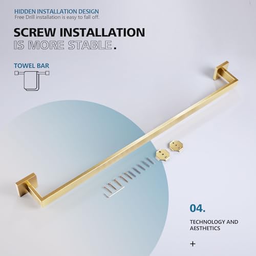32 Inch Gold Bath Towel Bar Bathroom Towel Rack Towel Holder Shower Hand Towel Hanger (Brushed Gold / 32-Inch)
