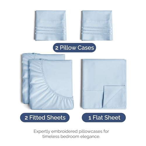 Split King Size 5 Piece Sheet Set (24 - Sky Blue / Split King Size)