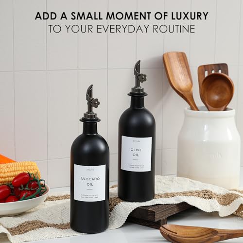 Olive Oil Dispenser for Kitchen (16oz-Black&Black Spout+Tray / 16 fl oz)