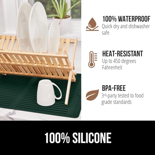 Patented BPA Free Silicone Dish Drying Mat (18" X 16" / Silicone / Hunter Green)