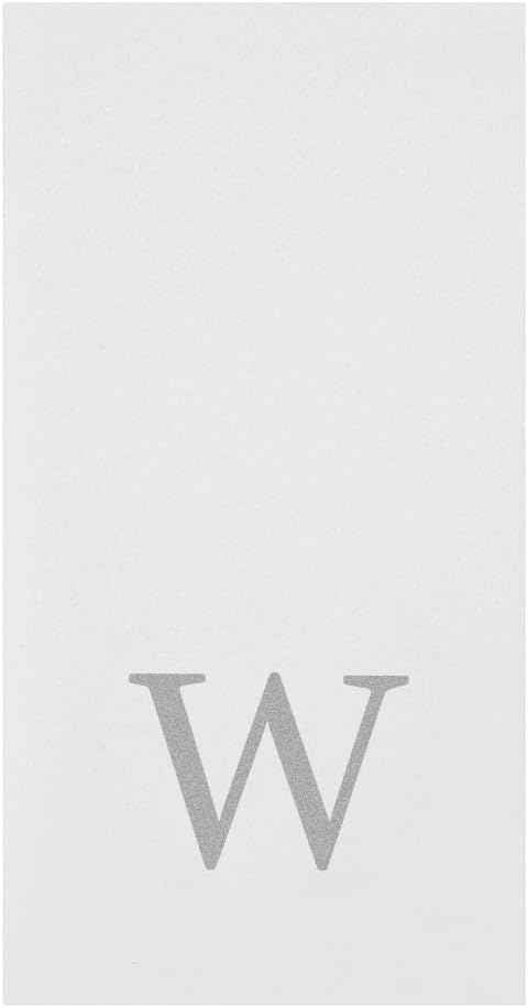 Luxenap 15.8 X 7.9 Inch Linen-Feel Guest Towels, 50 Lettered Hand Towels - Silver Letter 'W', Sans Serif Font, White Paper Dinner Napkins, airlaid, For Restrooms And Tables - Restaurantware